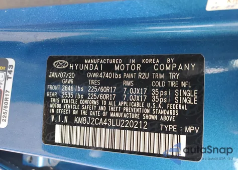 2020 Hyundai Tucson Se from USA, damaged, VIN KM8J2CA43LU220212